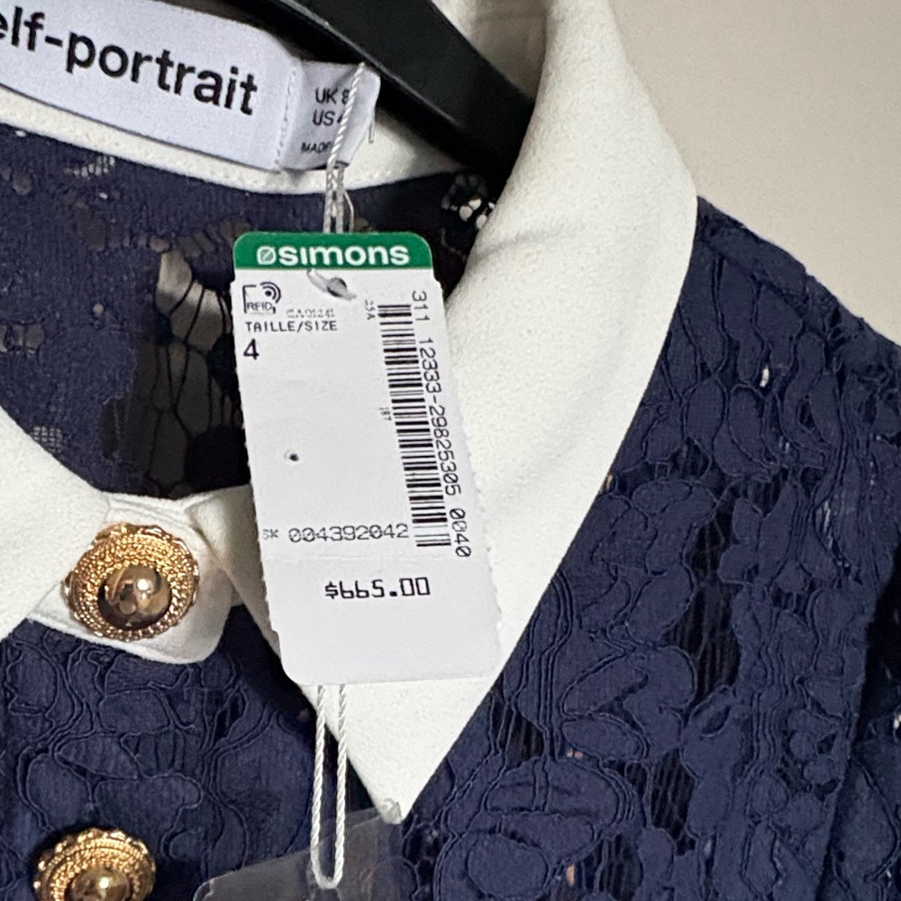 New with tags - Self-Portrait Navy Lace Midi Dress with White Collar US 4 - Picture 4 of 17